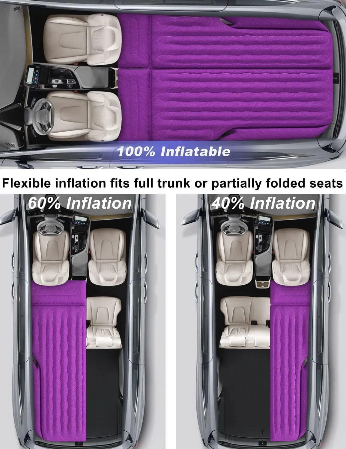 Umbrauto SUV Camping Air Mattress Bed for Mid-to-Full Size SUVs, Inflatable Car Sleeping Airbed for Fold-Down Backseat Back Trunk, with Air Pump, Pillows and Carry Bag