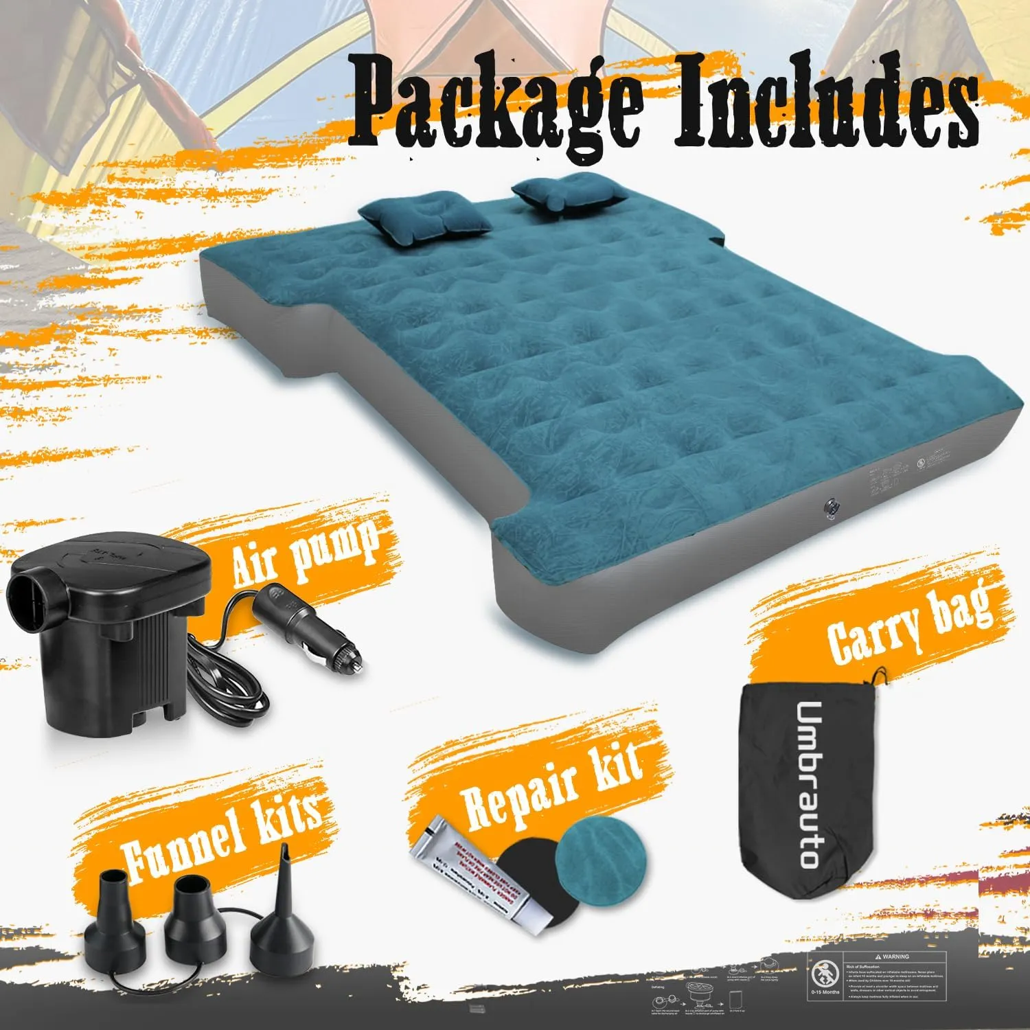 Umbrauto Truck Bed Air Mattress for 6-6.5ft Full Size, Inflatable Mattress with Pump,Pick Up Bed Air Mattress for Truck Tent Camping, Slate