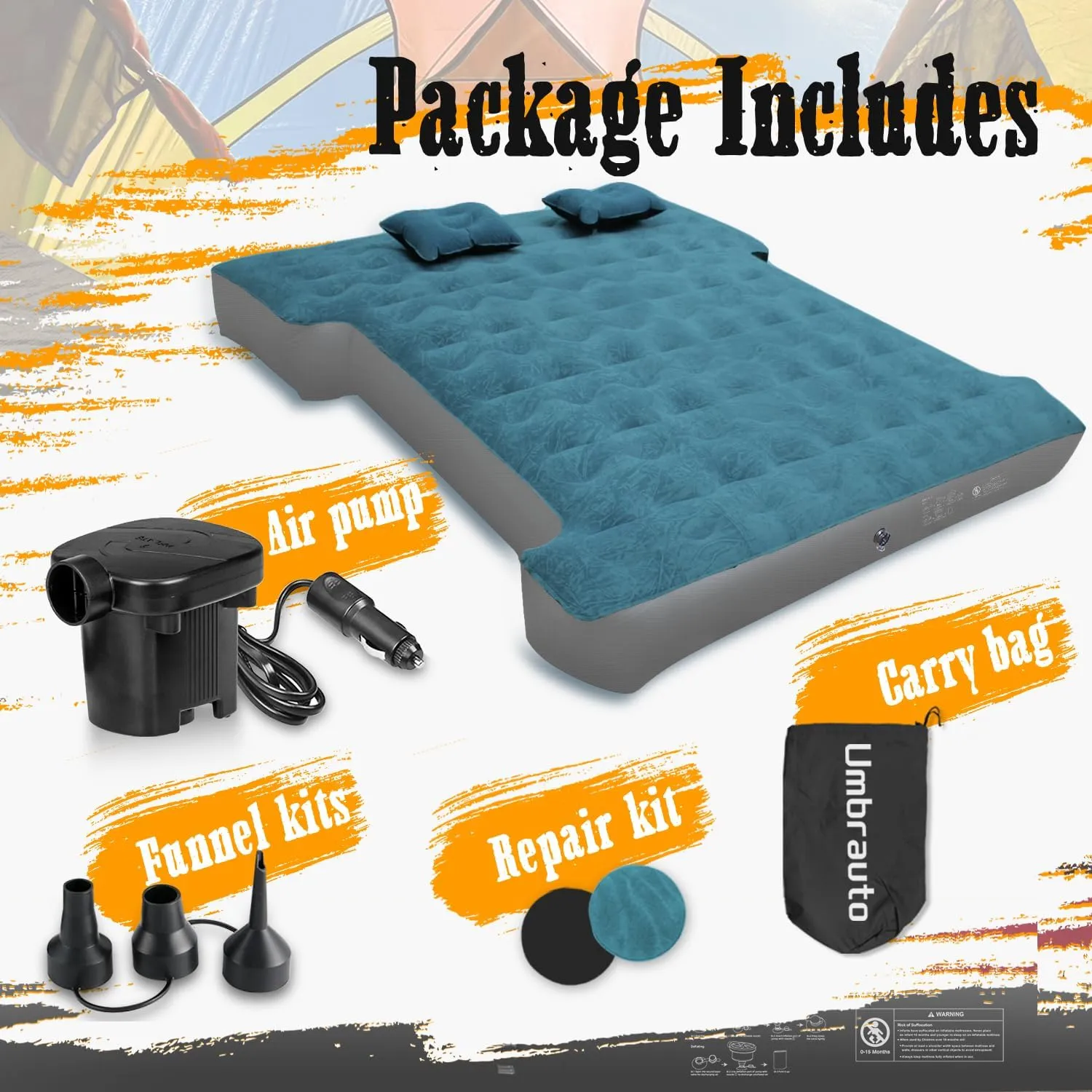 Umbrauto Truck Bed Air Mattress for 6-6.5ft Full Size, Inflatable Mattress with Pump,Pick Up Bed Air Mattress for Truck Tent Camping, Slate