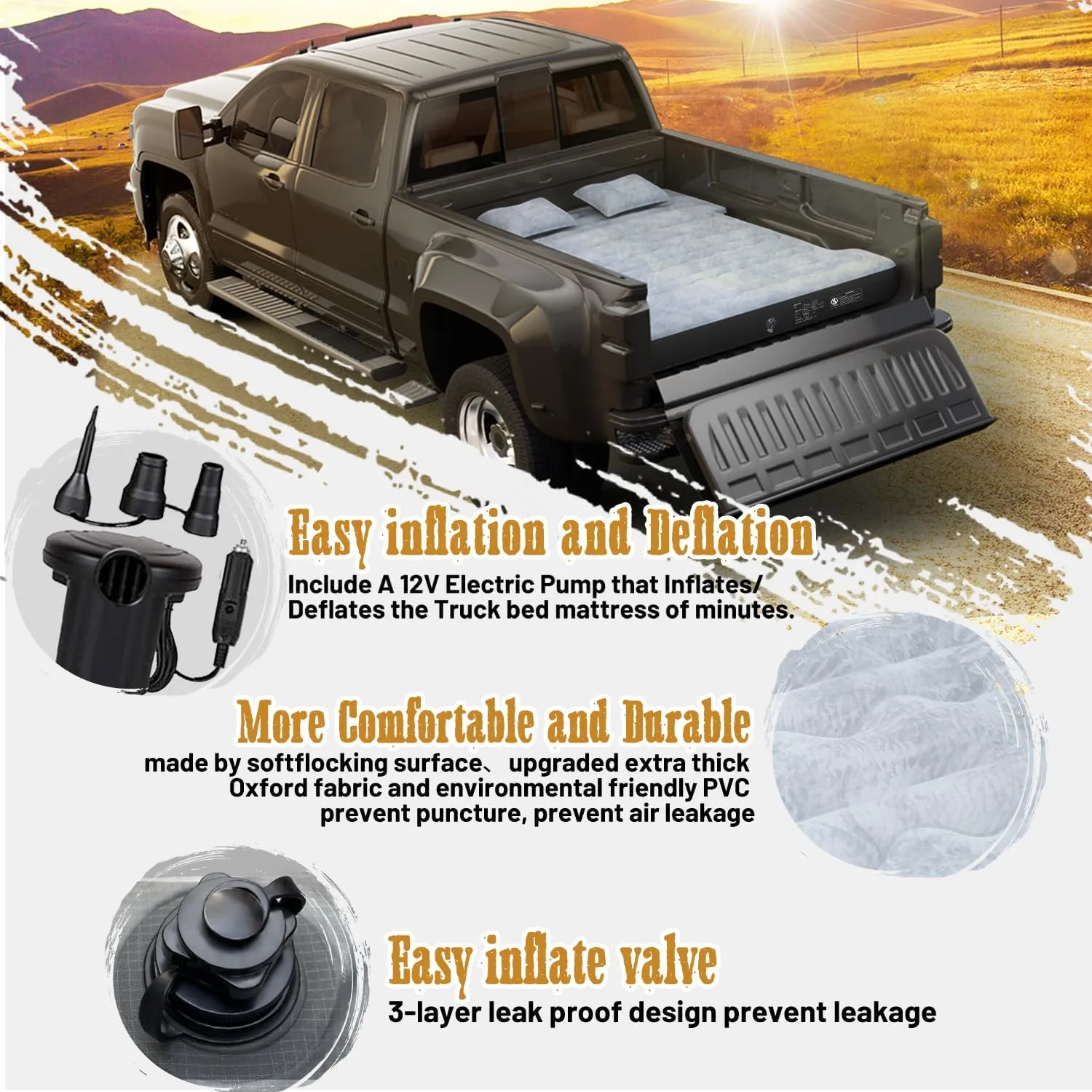 Umbrauto Truck Bed Air Mattress for 6-6.5ft Full Size Short Truck Beds, Inflatable Mattress with Pump, Pick Up Bed Air Mattress for Truck Tent Camping
