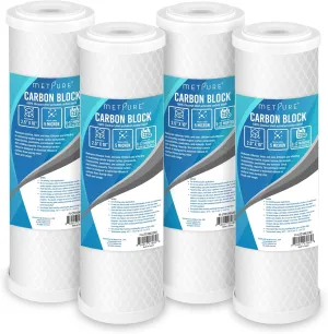 Universal 5 Micron 10” x 2.5” Whole House Carbon Water Filter Cartridge Replacement - Coconut Shell Carbon Block CTO. Compatible with Dupont, Hydronix, Whirlpool, and more. 4-Pack