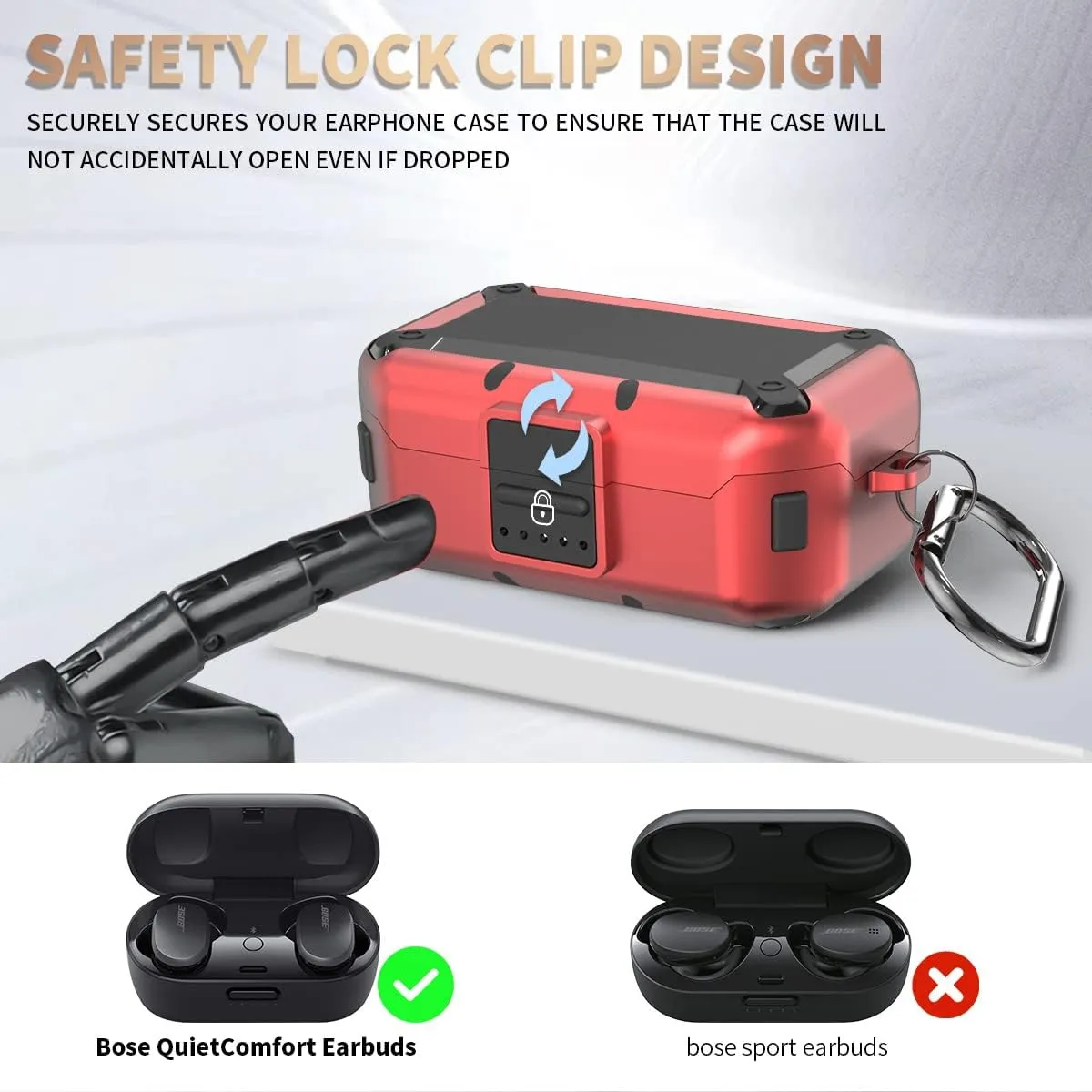 [Upgrade Lock] Case for Bose QuietComfort Earbuds Case (2020), WOFRO Military Armor Series Protective Cover Shock-Absorbing Scratch Resistant Hard Shell with Keychain (red)