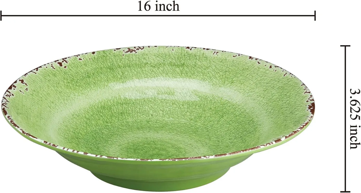UPware Crackle Melamine Serving Bowl, BPA-Free Rustic Textured Large Bowl for Salad, Pasta, Fruit, or Entertaining, 16 Inch, 166 oz, Green