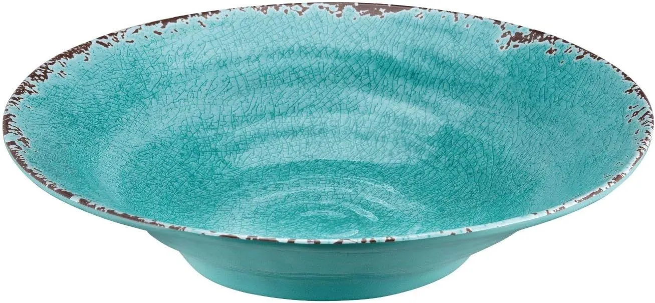 UPware Crackle Melamine Serving Bowl, BPA-Free Rustic Textured Large Bowl for Salad, Pasta, Fruit, or Entertaining, 16 Inch, 166 oz, Turquoise