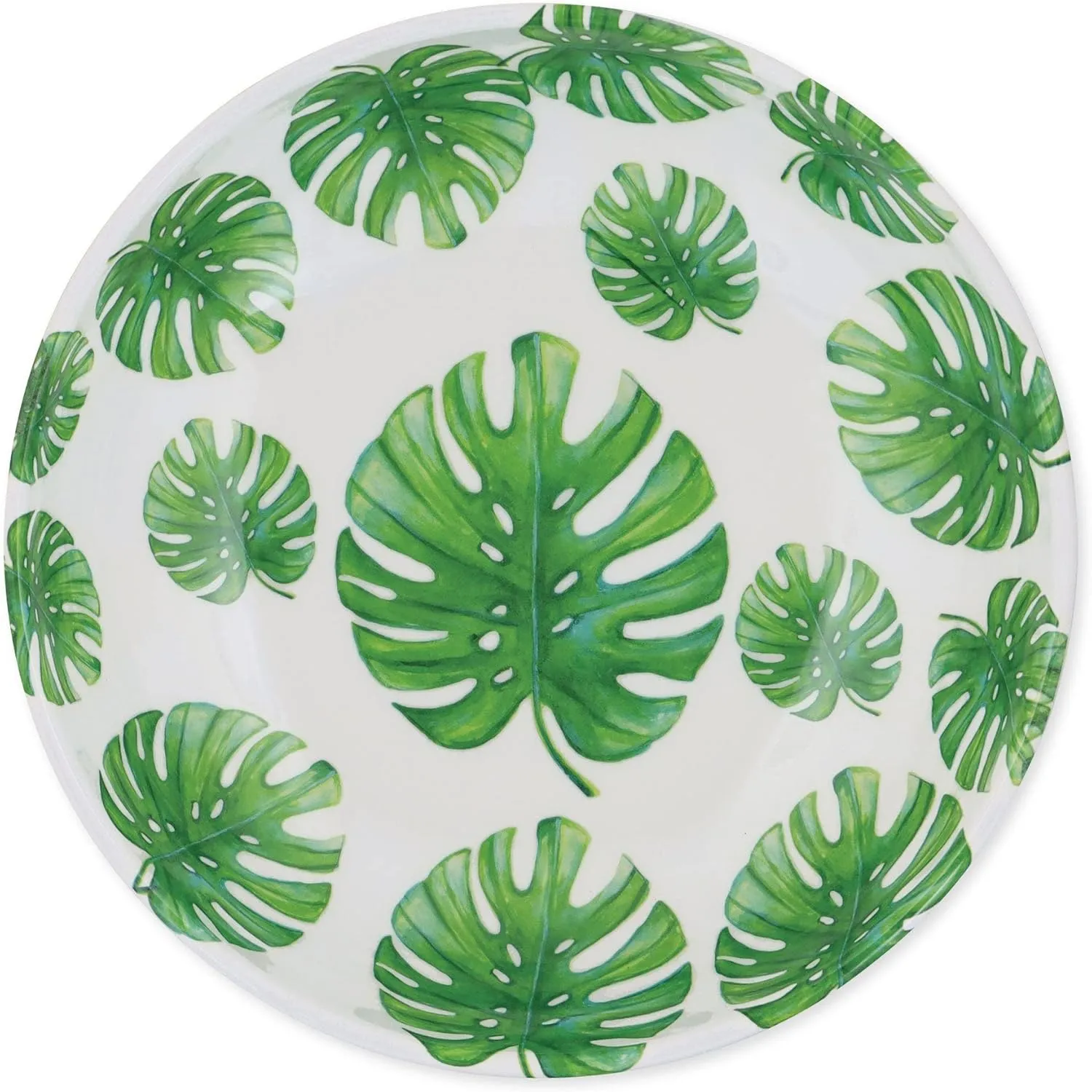 UPware Monstera Leaf Melamine Serving Bowl, BPA-Free Tropical Print Green Bowl for Salad, Fruit, Pasta, or Outdoor Entertaining, 11.875 Inch