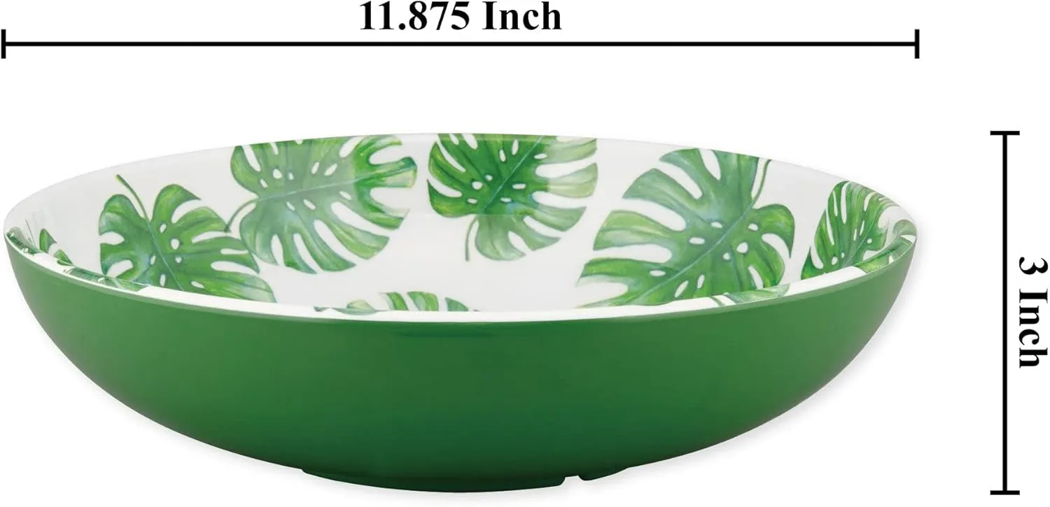 UPware Monstera Leaf Melamine Serving Bowl, BPA-Free Tropical Print Green Bowl for Salad, Fruit, Pasta, or Outdoor Entertaining, 11.875 Inch