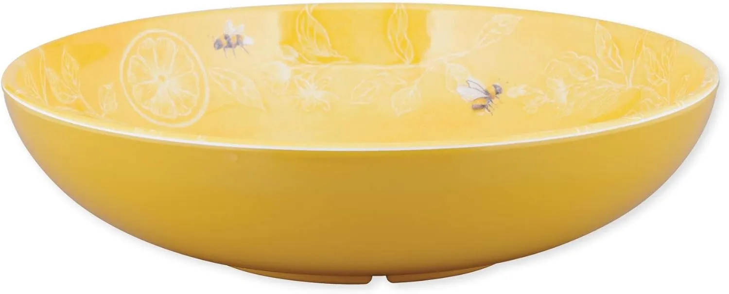 UPware Sweet Bee Melamine Serving Bowl, BPA-Free Yellow Bowl with Bee and Lemon Design for Salad, Fruit, Pasta, or Outdoor Entertaining, 11.875 Inch