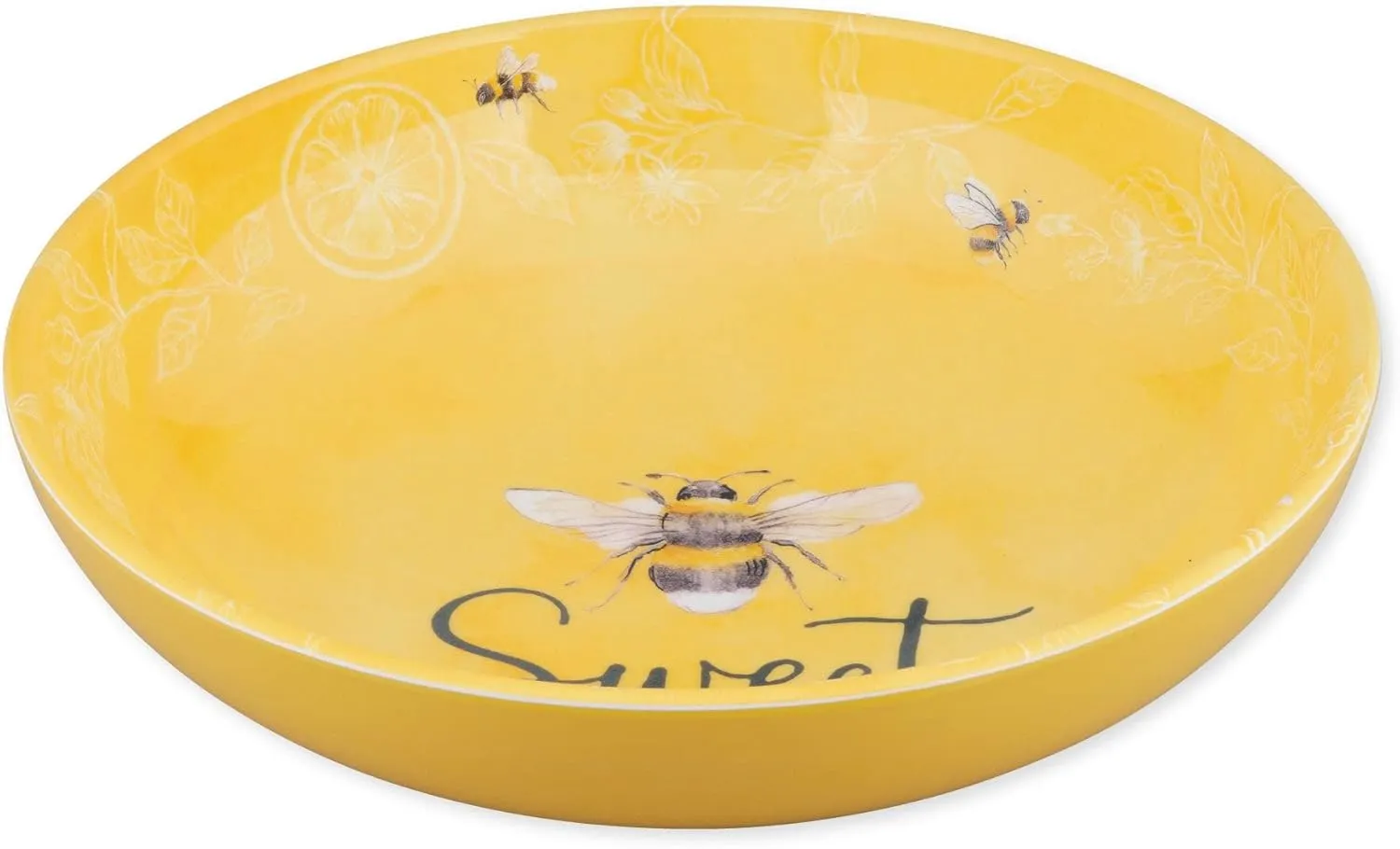 UPware Sweet Bee Melamine Serving Bowl, BPA-Free Yellow Bowl with Bee and Lemon Design for Salad, Fruit, Pasta, or Outdoor Entertaining, 11.875 Inch