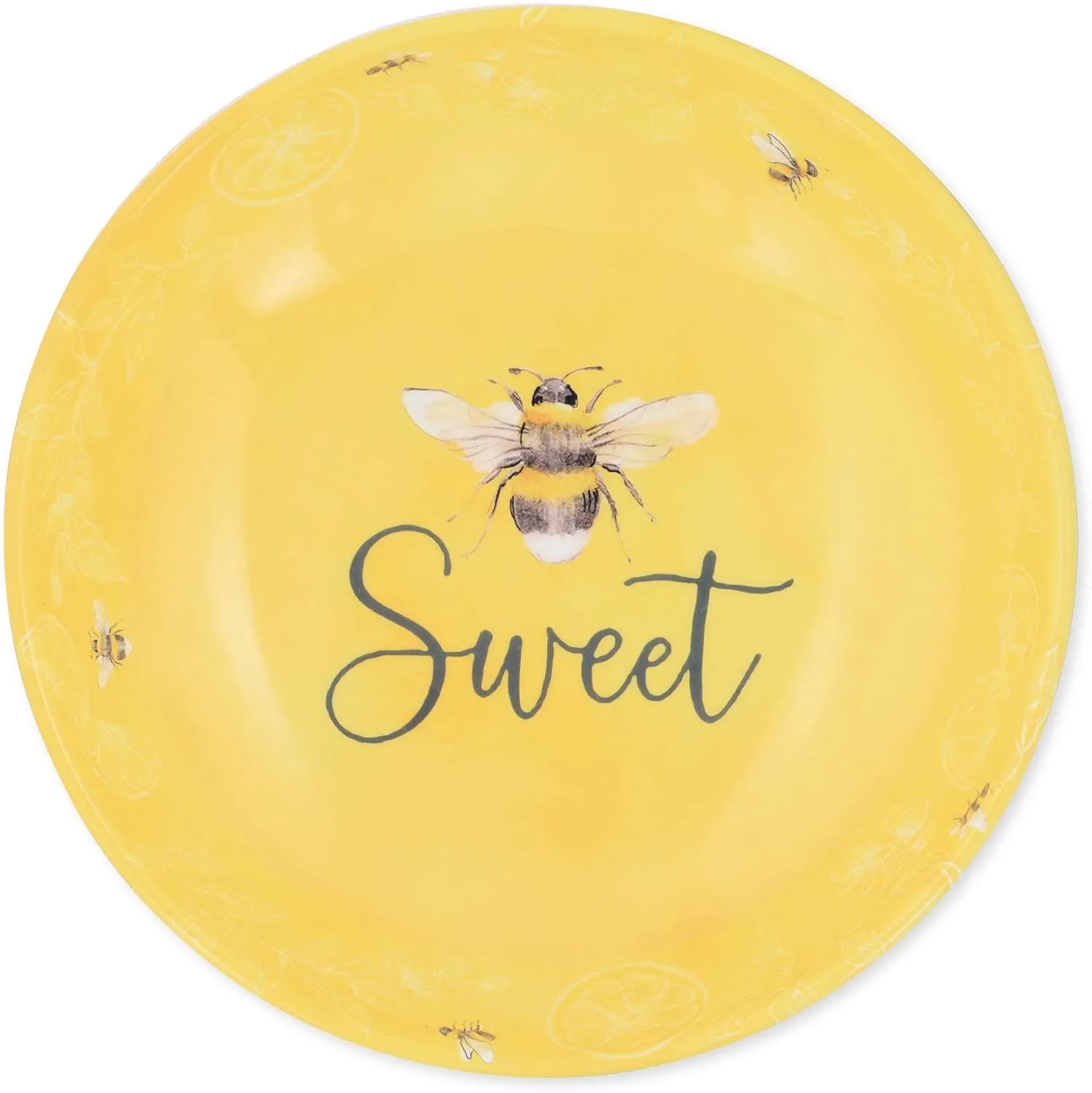 UPware Sweet Bee Melamine Serving Bowl, BPA-Free Yellow Bowl with Bee and Lemon Design for Salad, Fruit, Pasta, or Outdoor Entertaining, 11.875 Inch