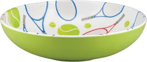 UPware Tennis Melamine Serving Bowl, BPA-Free Green Sports-Themed Bowl with Racket and Ball Design for Salad, Fruit, Pasta, or Outdoor Entertaining, 11.875 Inch