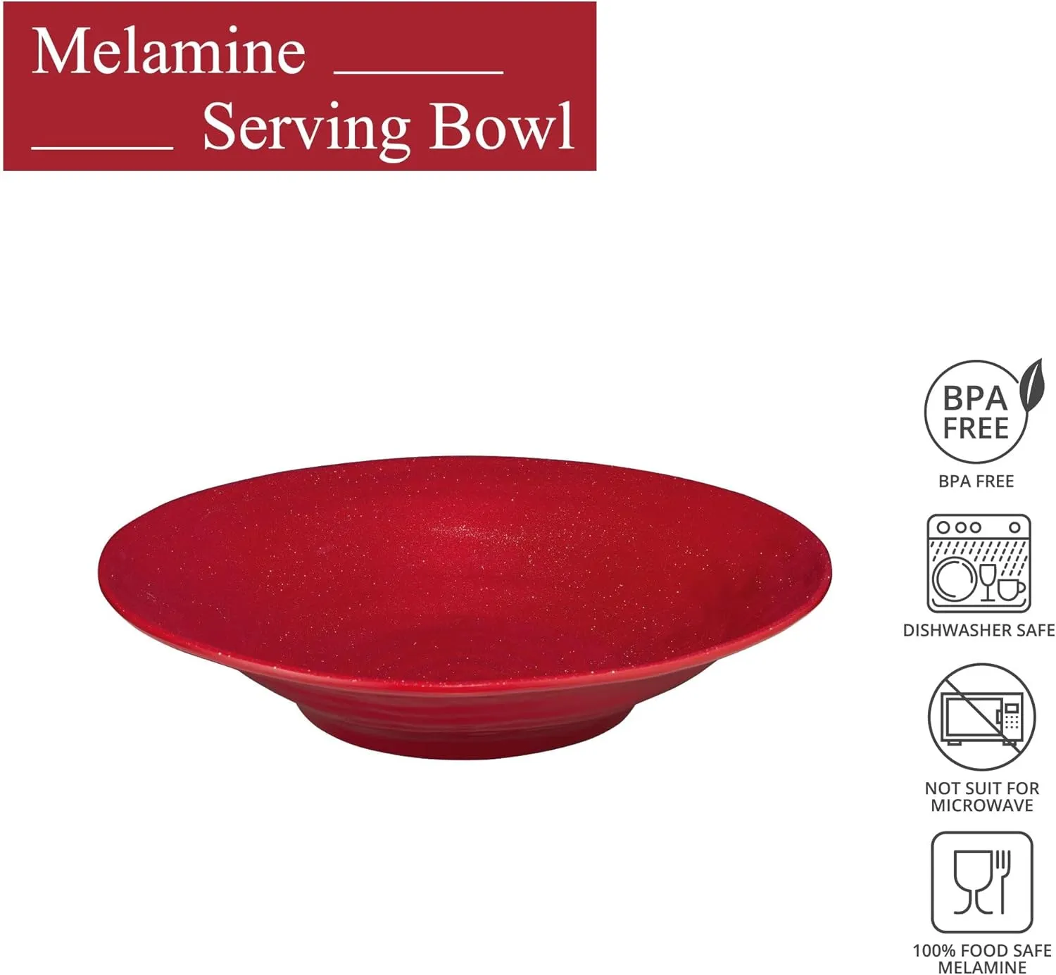 UPware Twinkle Dust Melamine Serving Bowl, BPA-Free Red Glitter Large Decorative Bowl for Salad, Pasta, Fruit, or Entertaining, 16 Inch, 166 oz