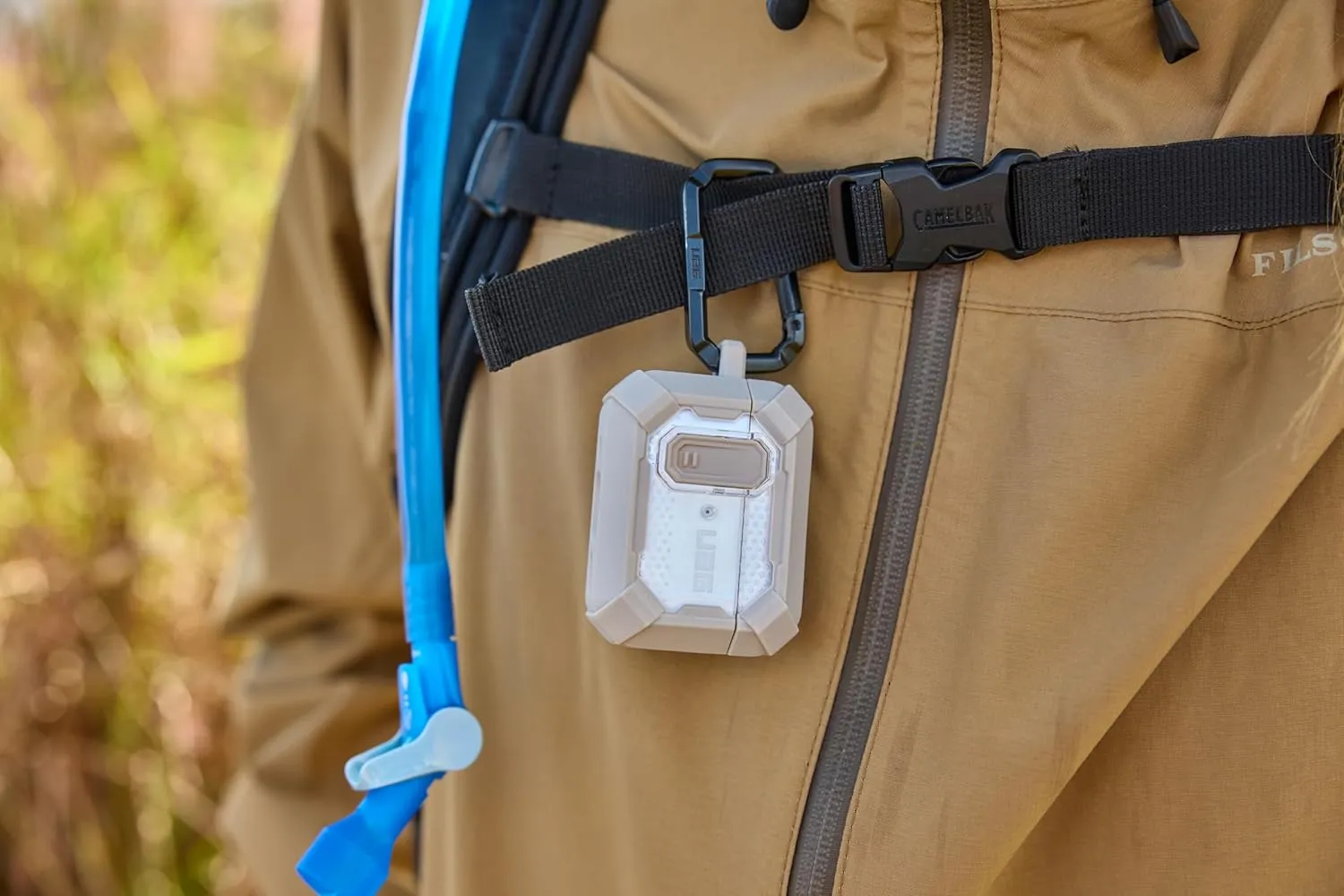 URBAN ARMOR GEAR UAG Designed for AirPods Pro 2nd Gen Case with Lock Plasma, Rugged Hard Shell Military Grade Protective Cover with Secure Lock Lid & Detachable Carabiner Clip, Titanium