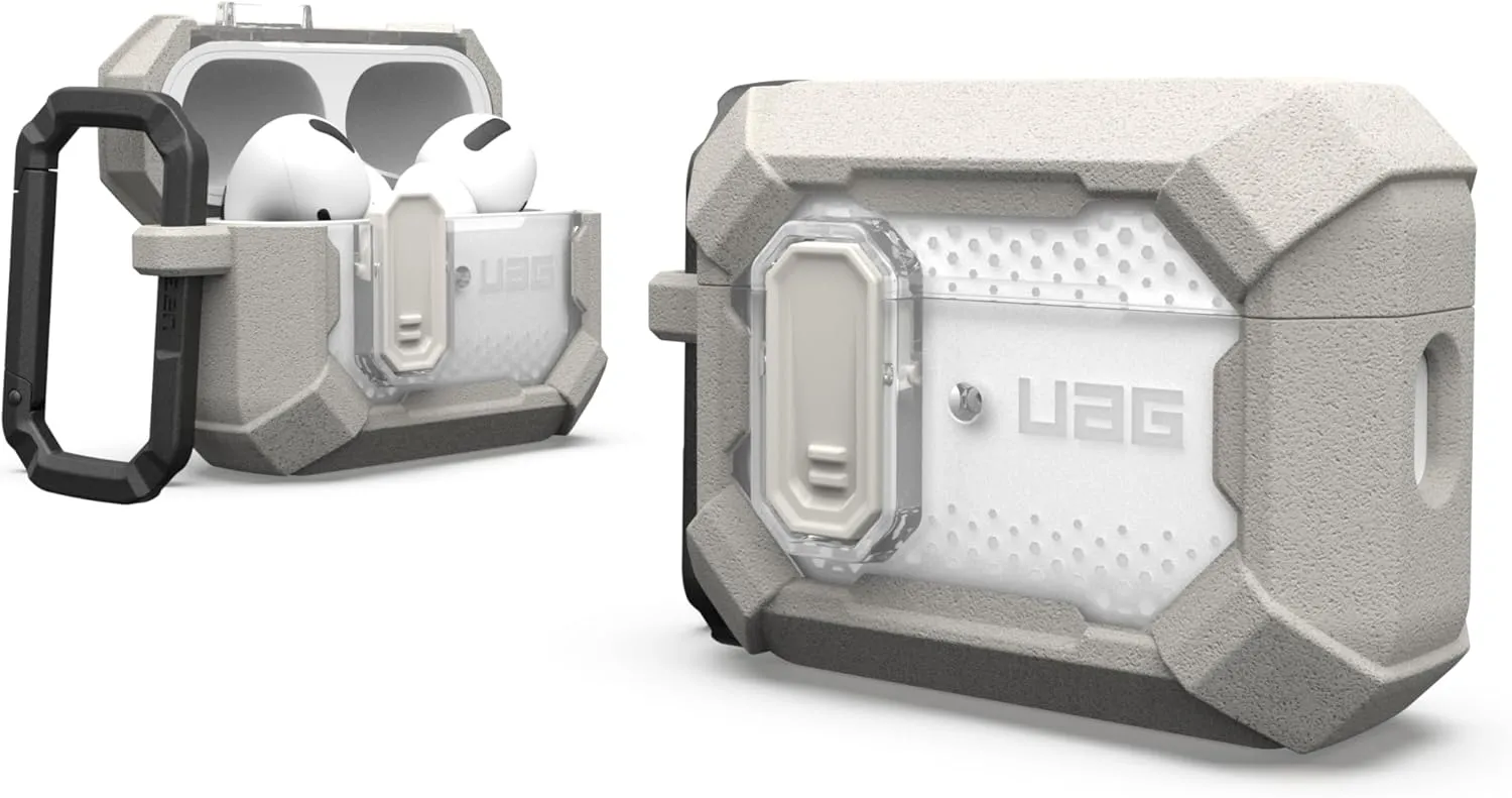 URBAN ARMOR GEAR UAG Designed for AirPods Pro 2nd Gen Case with Lock Plasma, Rugged Hard Shell Military Grade Protective Cover with Secure Lock Lid & Detachable Carabiner Clip, Titanium