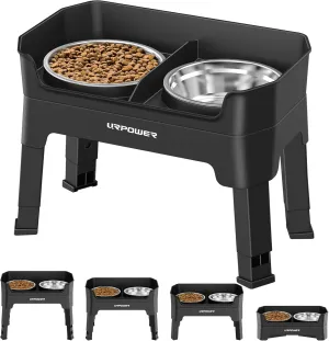 URPOWER 3-in-1 Elevated Dog Bowls - Mess Proof Double Deck 4 Height Adjustable Raised Stand with 2 Stainless Steel Food Bowls & Licking Plate for Small, Medium & Large Dogs