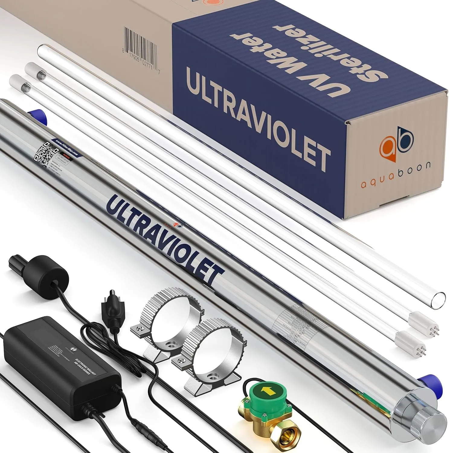 UV Water Purification System 55W, 12 GPM - UV Water Filter with Smart Flow Sensor Switch - Whole House UV Water Purifier Ensuring Water Purity - UV Light for Well & City Water   1 Extra Lamp