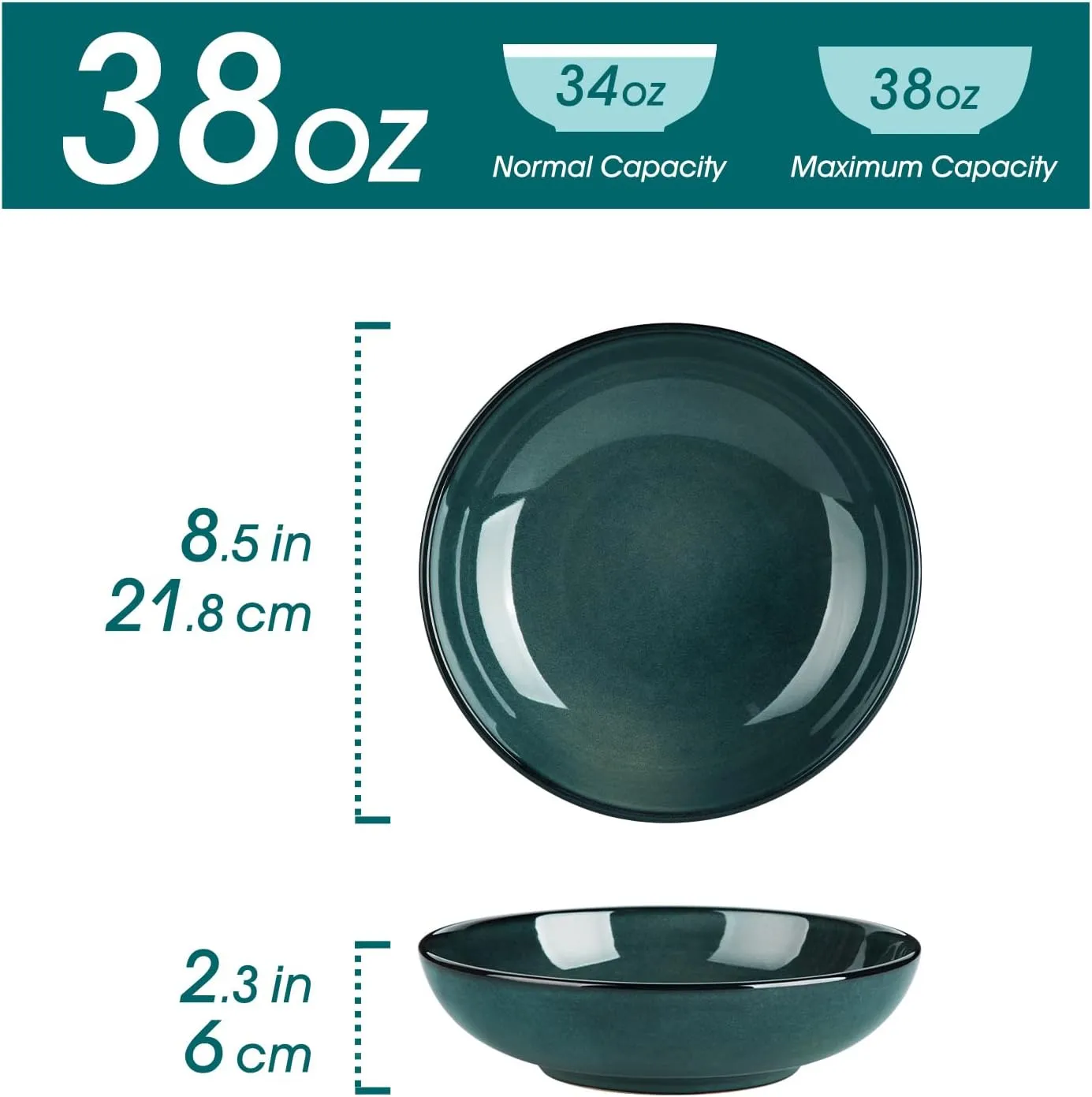 vancasso Stern Large Pasta Bowls Set of 4, 38 Oz Ceramic Salad Plate Bowls for Serving, Kitchen Stoneware Wide Bowls for Soup, Pasta, Salad, Cereals, Microwave Oven Safe, Reactive Glaze-Green