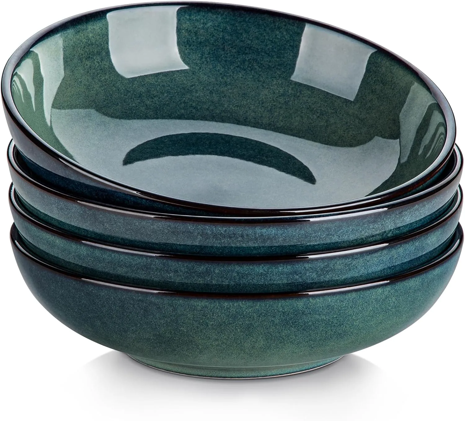 vancasso Stern Large Pasta Bowls Set of 4, 38 Oz Ceramic Salad Plate Bowls for Serving, Kitchen Stoneware Wide Bowls for Soup, Pasta, Salad, Cereals, Microwave Oven Safe, Reactive Glaze-Green