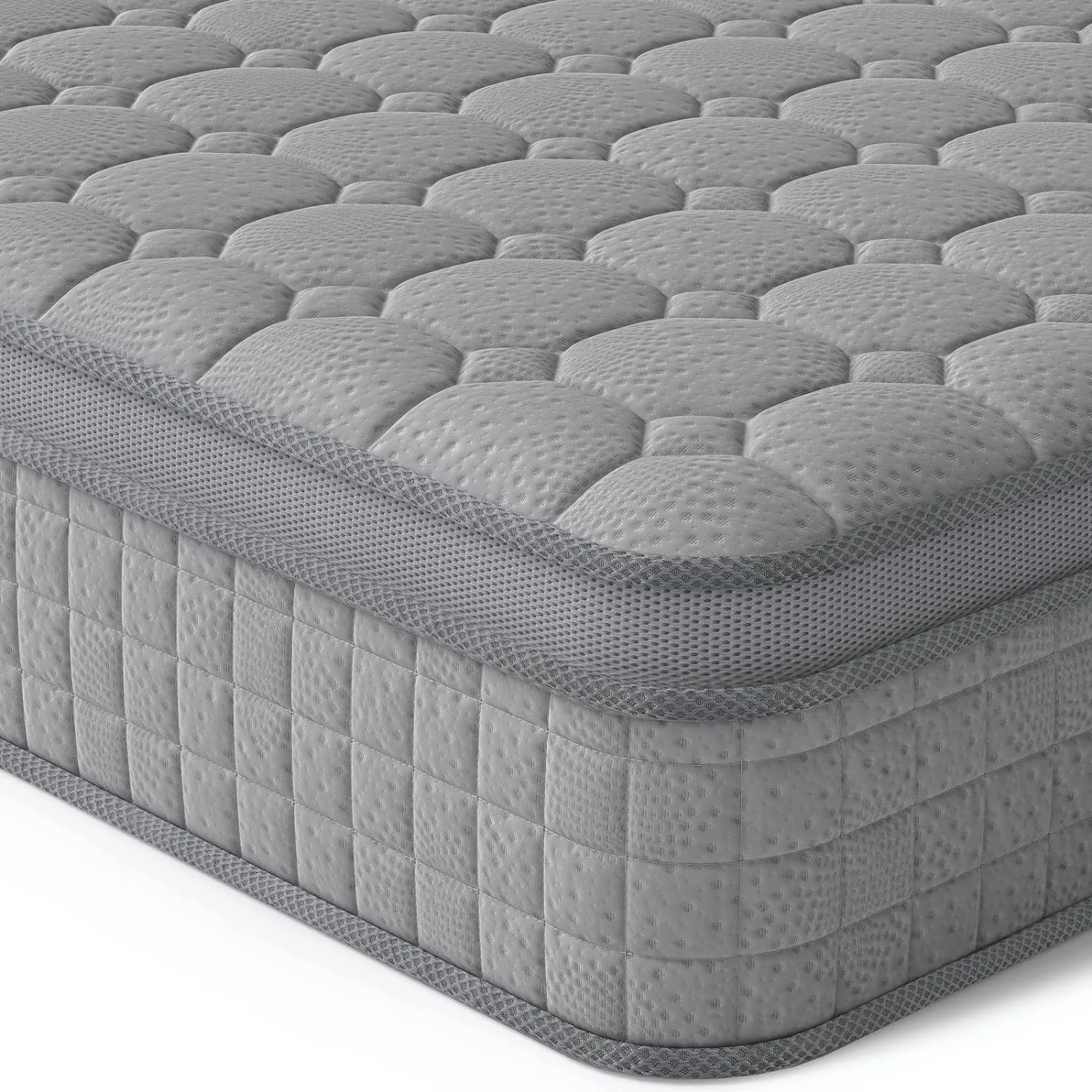 Vesgantti 10 Inch Multilayer Hybrid Queen Mattress - Multiple Sizes & Styles Available, Ergonomic Design with Memory Foam and Pocket Spring, Medium Firm Feel, Grey