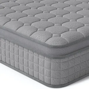 Vesgantti 10 Inch Multilayer Hybrid Queen Mattress - Multiple Sizes & Styles Available, Ergonomic Design with Memory Foam and Pocket Spring, Medium Firm Feel, Grey