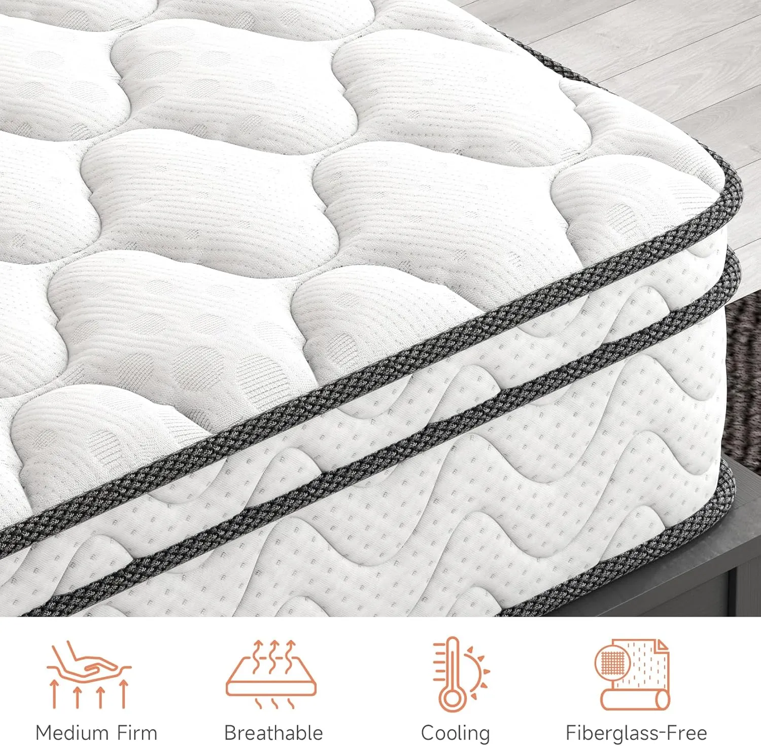 Vesgantti Queen Size Mattress, 12 Inch Hybrid Queen Bed Mattress in a Box with Memory Foam and Pocket Spring, Ergonomic Design & Pressure Relief, Medium Firm Feel, 60"*80"*12"