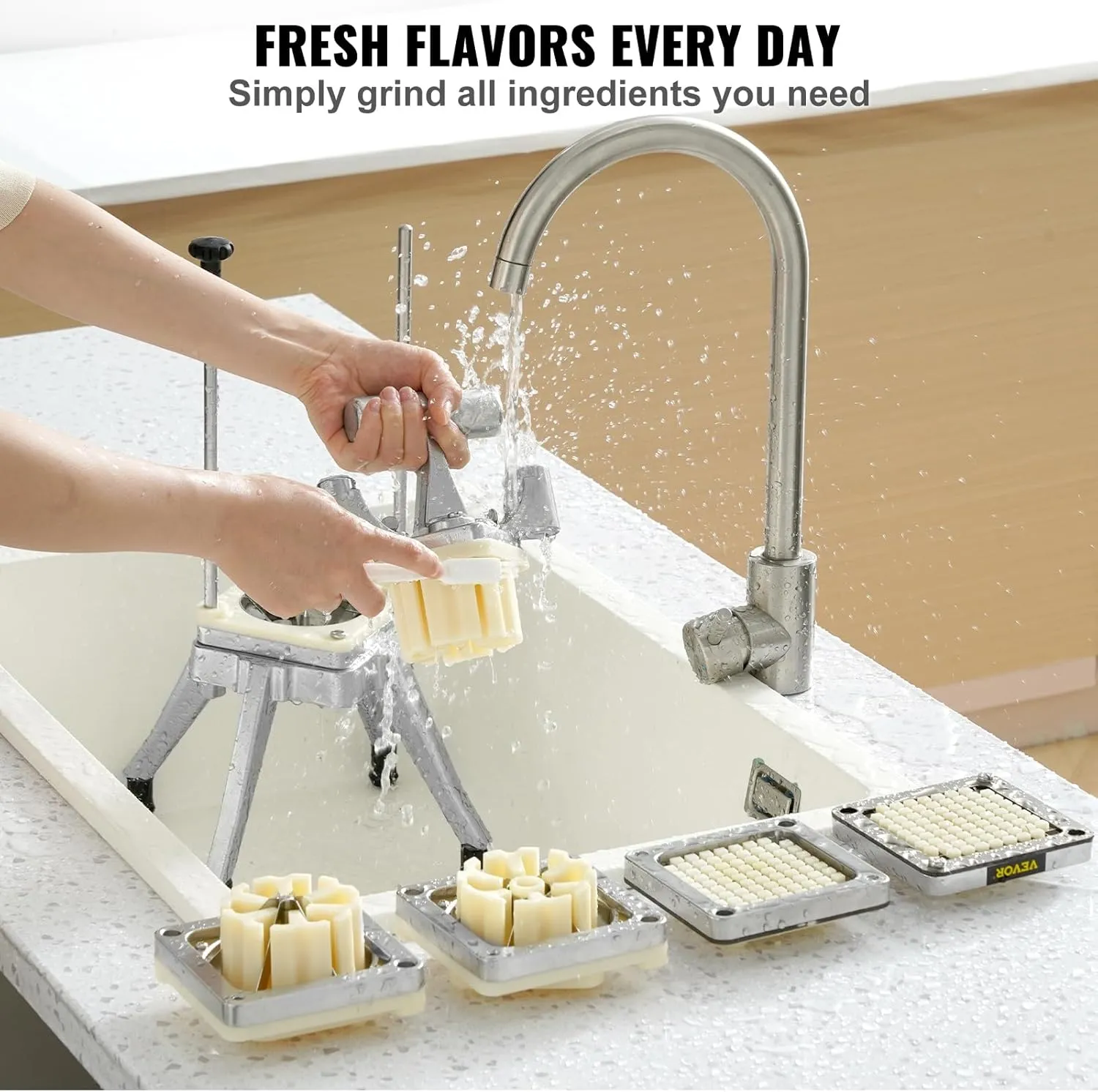 VEVOR Commercial Vegetable Fruit Chopper, Stainless Steel French Fry Cutter w/ 4 Blades 1/4" 3/8" 1/2", Vegetable Chopper Dicer w/Stainless Bowl, Heavy Duty Cutter for Potato Tomato Onion Mushroom
