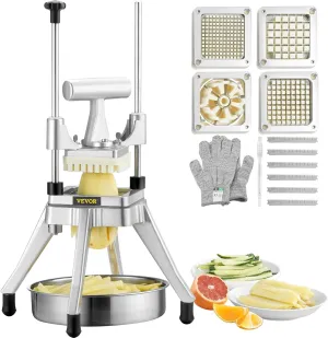 VEVOR Commercial Vegetable Fruit Chopper, Stainless Steel French Fry Cutter w/ 4 Blades 1/4" 3/8" 1/2", Vegetable Chopper Dicer w/Stainless Bowl, Heavy Duty Cutter for Potato Tomato Onion Mushroom