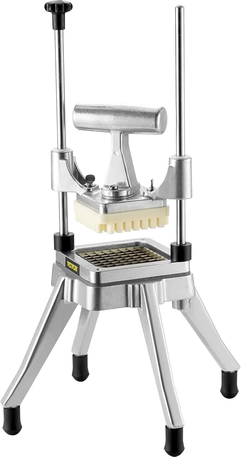 VEVOR Commercial Vegetable Fruit Chopper, Stainless Steel French Fry Cutter w/ 4 Blades 1/4" 3/8" 1/2", Vegetable Chopper Dicer w/Stainless Bowl, Heavy Duty Cutter for Potato Tomato Onion Mushroom