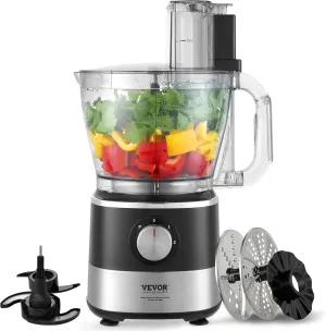 VEVOR Food Processor, 16 Cup Large Vegetable Chopper 600 Watts 2 Speed & Pulse Electric Meat Chopper, 2 In 1 Big Feed Chute & Pusher 5Pcs Blade & Dics for Mixing, Slicing, and Kneading Dough
