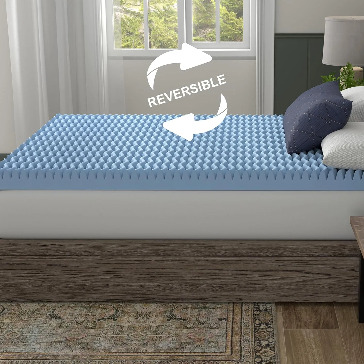 Vibe 4” Wave Convoluted Gel Memory Foam Mattress Topper, Full