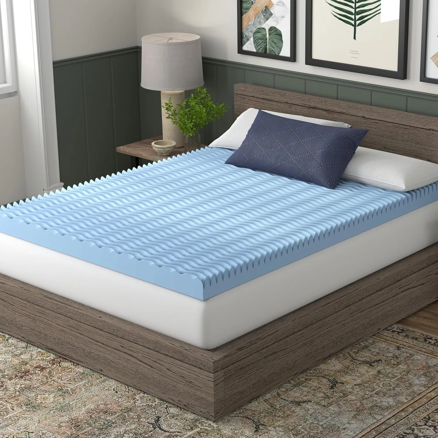 Vibe 4” Wave Convoluted Gel Memory Foam Mattress Topper, Full