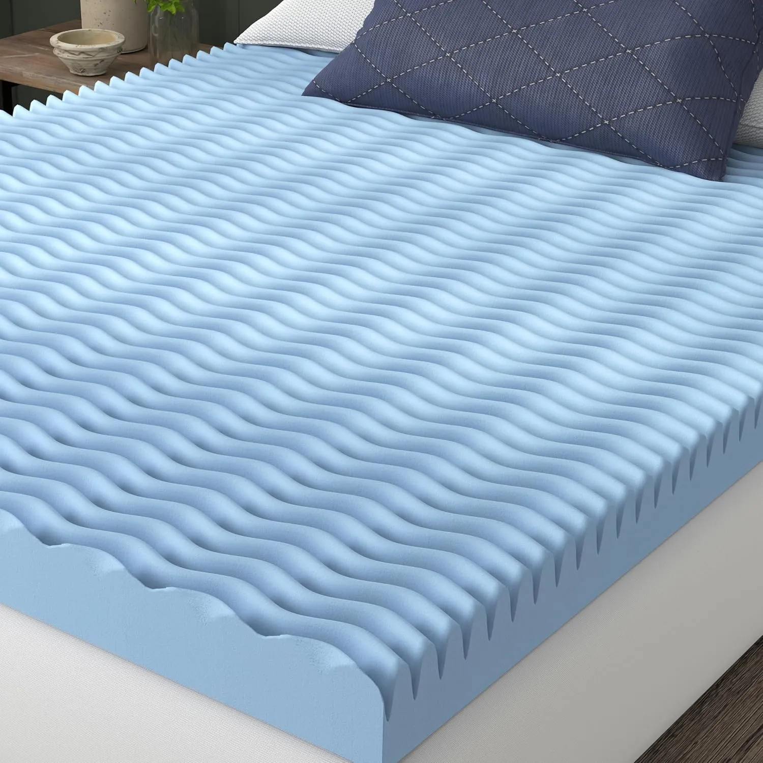 Vibe 4” Wave Convoluted Gel Memory Foam Mattress Topper, Full