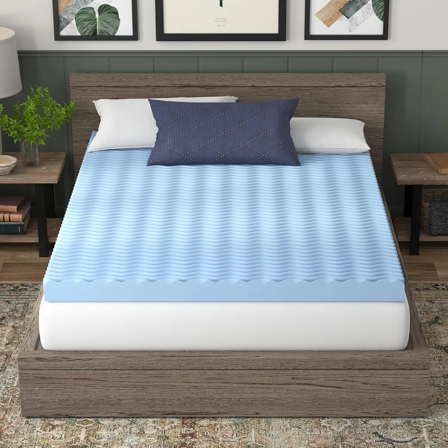 Vibe 4” Wave Convoluted Gel Memory Foam Mattress Topper, Full