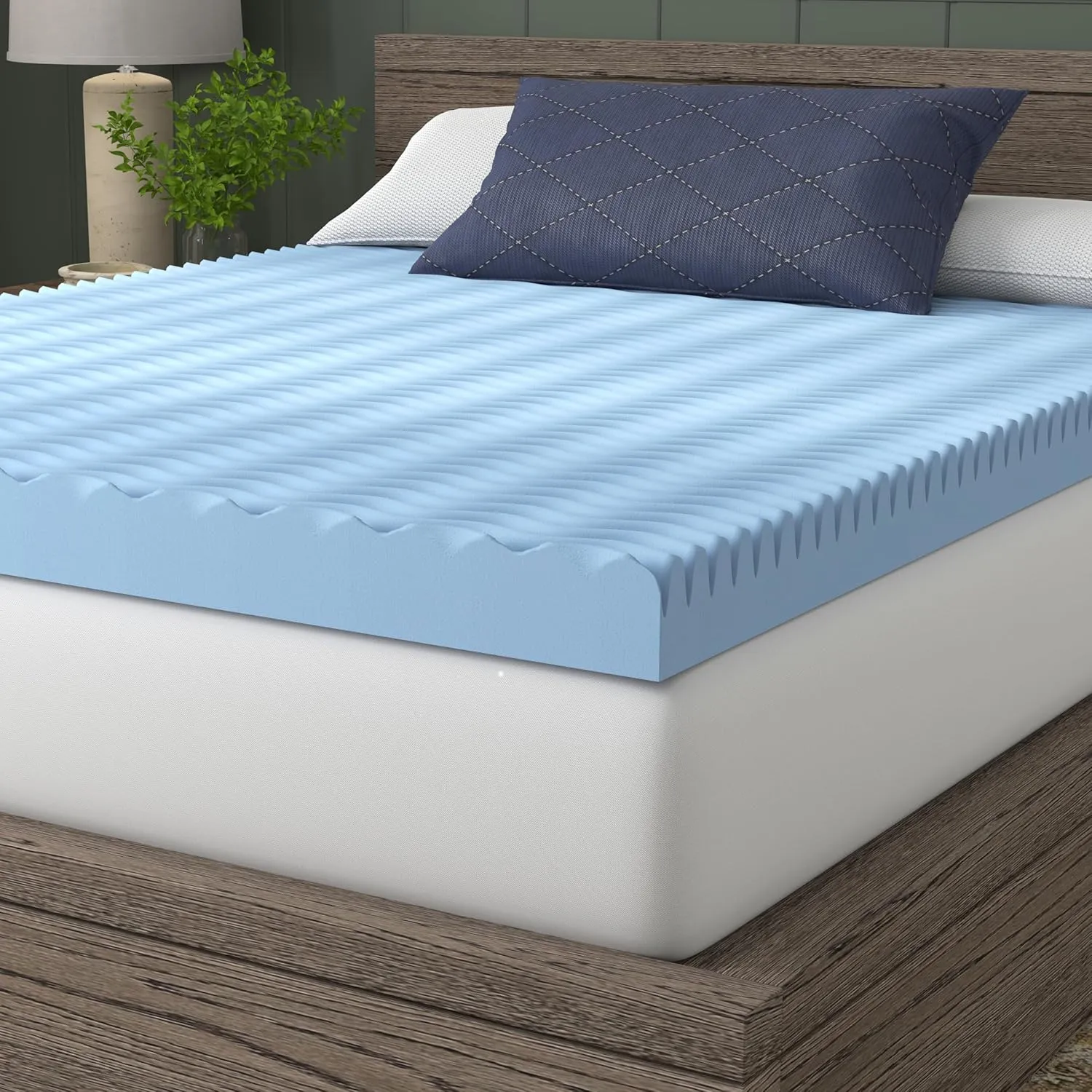 Vibe 4” Wave Convoluted Gel Memory Foam Mattress Topper, Full