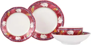 Vietri Campagna Porco Melamine Dinnerware Set Unbreakable Pasta Bowl and Dinner Plate Durable Lightweight 5-10 Inch Red
