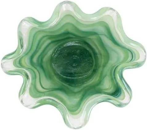 Vietri Onda Glass Green Petite Ruffled Bowl - 8.25" x 7" x 4.25" Decorative Artisan Glassware Decor