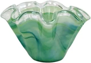 Vietri Onda Glass Green Petite Ruffled Bowl - 8.25" x 7" x 4.25" Decorative Artisan Glassware Decor