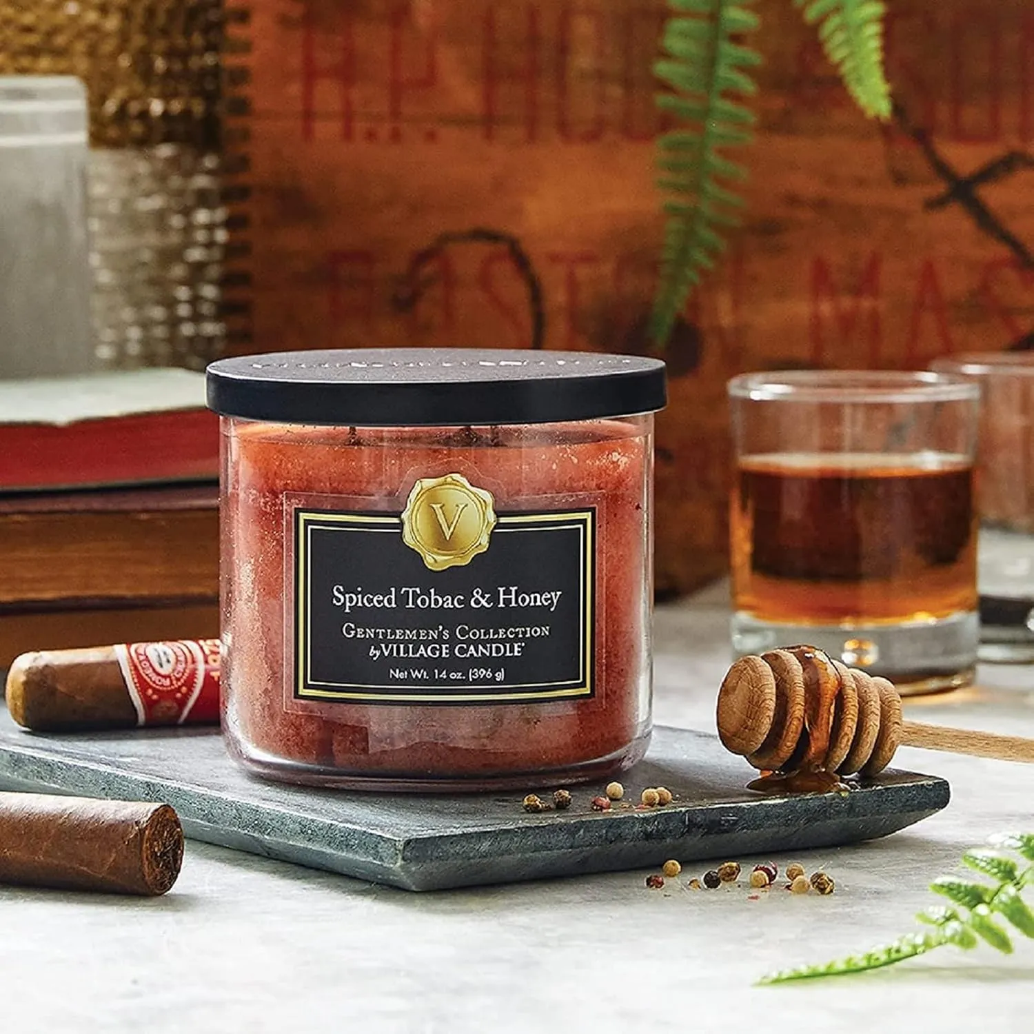 Village Candle Spiced Tobac & Honey Medium Bowl, 14oz, Orange, 1 count