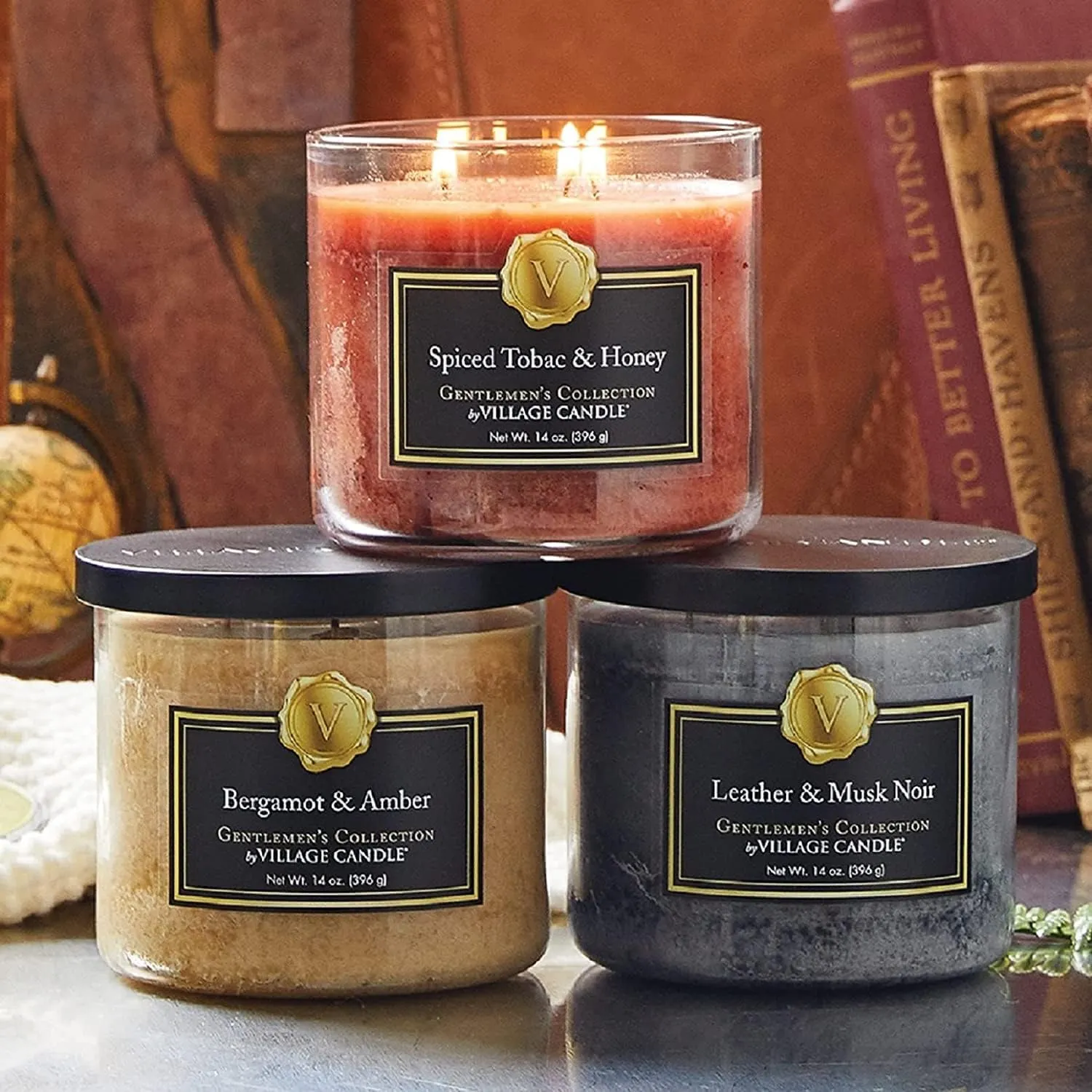 Village Candle Spiced Tobac & Honey Medium Bowl, 14oz, Orange, 1 count