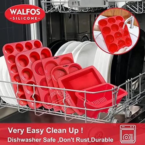 Walfos Silicone Loaf Pan - Non-Stick Silicone Bread Pan, Just PoP Out! Perfect for Bread, Cake, Brownies, Meatloaf, BPA Free & Dishwasher Safe (Mini Loaf Pan, 1 Pack:6 Cavities)