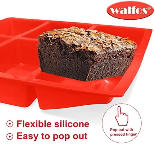 Walfos Silicone Loaf Pan - Non-Stick Silicone Bread Pan, Just PoP Out! Perfect for Bread, Cake, Brownies, Meatloaf, BPA Free & Dishwasher Safe (Mini Loaf Pan, 1 Pack:6 Cavities)