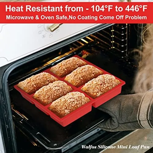 Walfos Silicone Loaf Pan - Non-Stick Silicone Bread Pan, Just PoP Out! Perfect for Bread, Cake, Brownies, Meatloaf, BPA Free & Dishwasher Safe (Mini Loaf Pan, 1 Pack:6 Cavities)