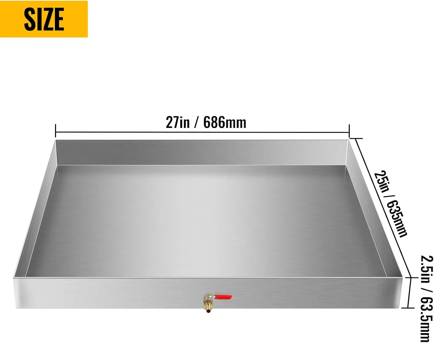 Washing Machine Pan 304 Stainless Steel Heavy Duty Compact Washer Drip Tray with Drain Hole & Hose Adapter (27 x 25 x 2.5 Inch)