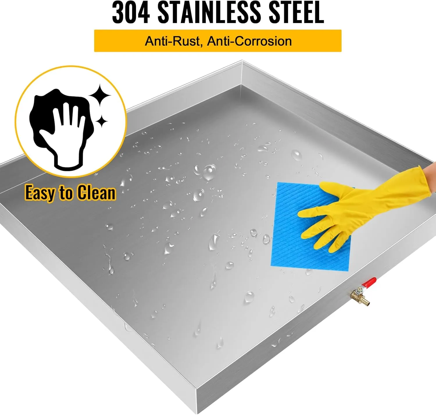 Washing Machine Pan 304 Stainless Steel Heavy Duty Compact Washer Drip Tray with Drain Hole & Hose Adapter (27 x 25 x 2.5 Inch)