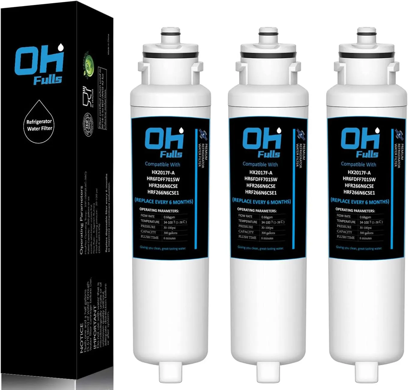 Water Filter HX2017F-A Replacement, Compatible with Hisense HX2017F-A, HX2017FR-A Water Filter Cartridge, 3 Filters Included