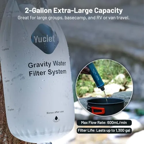 Water Filter System w/ 2gal Bag & 0.1-Micron Water Filter Straw,Gravity-Fed Water Filtration System Water Purifier
