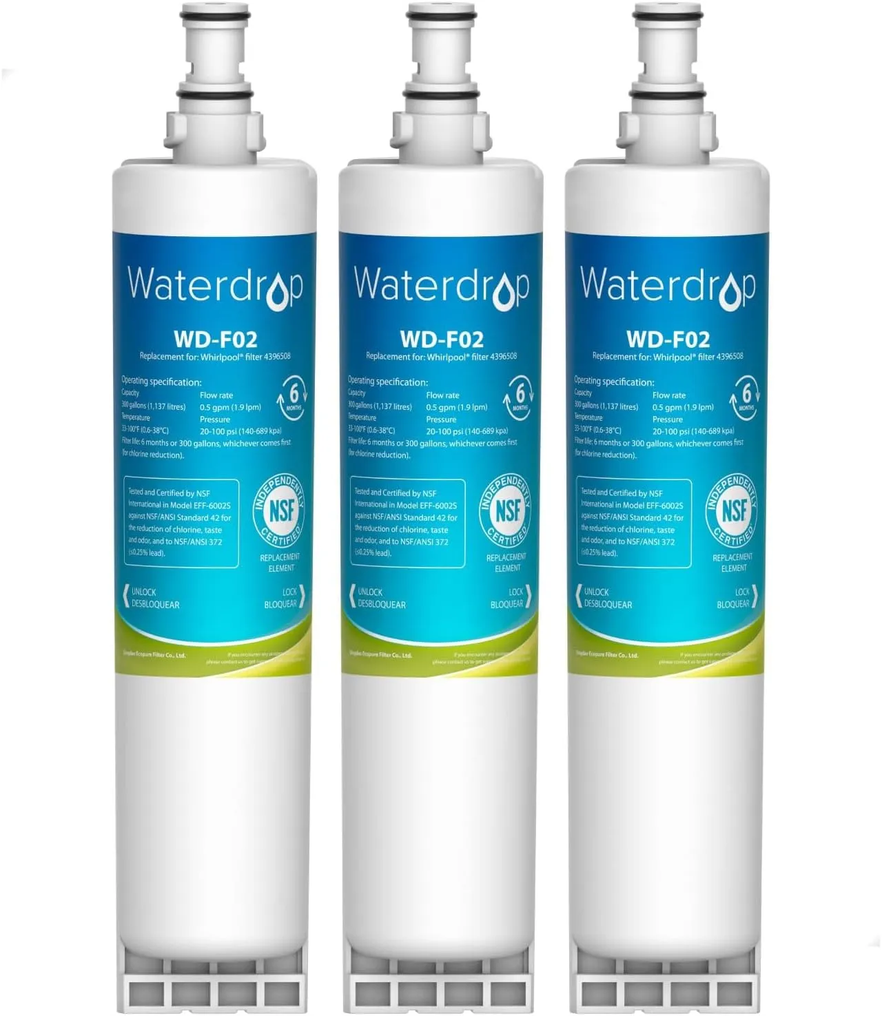 Waterdrop 4396508 Replacement for Whirlpool® 4396510, EDR5RXD1, NLC240V, PNL240V, 4396508p, 4396547, 4392857, LC400V, WF-NLC240V, Everydrop® Filter 5 Refrigerator Water Filter,3 PACK(Package May Vary)