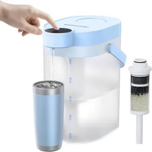 Waterdrop FreshTaste Electric Water Filter Pitcher, Rechargeable Powerful Dispenser, 17-Cup Instant Countertop Purifier, Reduce Chlorine, Lead, Copper, Purify, Soften Water, Blue, Does not Lower TDS