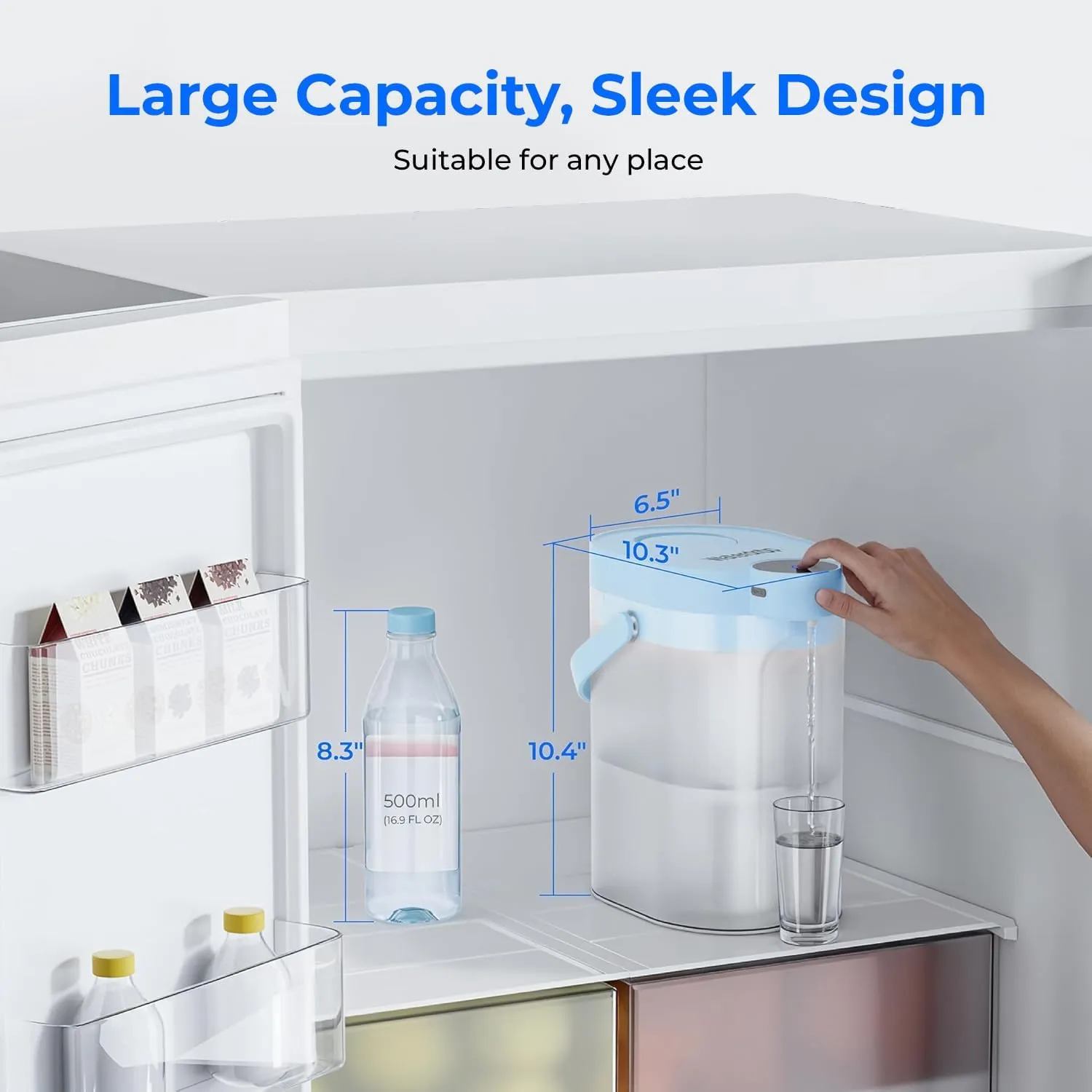 Waterdrop FreshTaste Electric Water Filter Pitcher, Rechargeable Powerful Dispenser, 17-Cup Instant Countertop Purifier, Reduce Chlorine, Lead, Copper, Purify, Soften Water, Blue, Does not Lower TDS