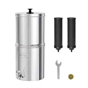 Waterdrop Gravity-fed Water Filter System, Reduces Lead and up to 99% of Chlorine, NSF/ANSI 42&372 Standard, with 2 Black Carbon Filters and Metal Spigot