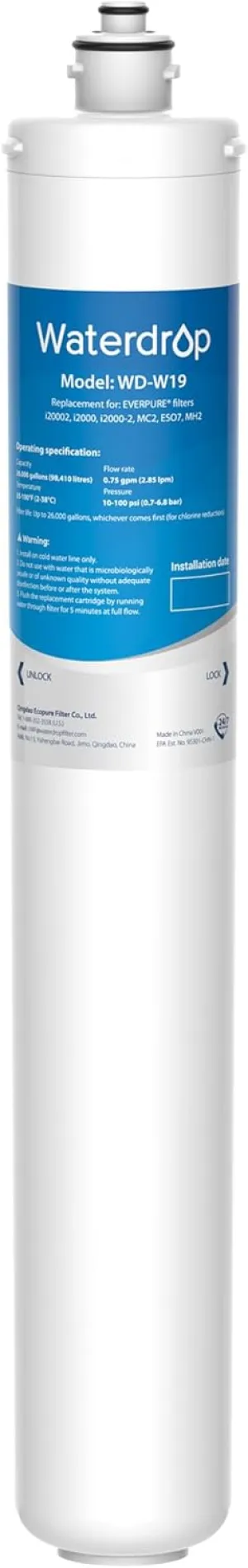 Waterdrop I2000 Under Sink Water Filter, 26000 Gallons, Replacement Cartridge for Everpure i2000, MC2, ESO7, MH2, EV9612-22, EV9612-56, EV9607-25, EV9613-21